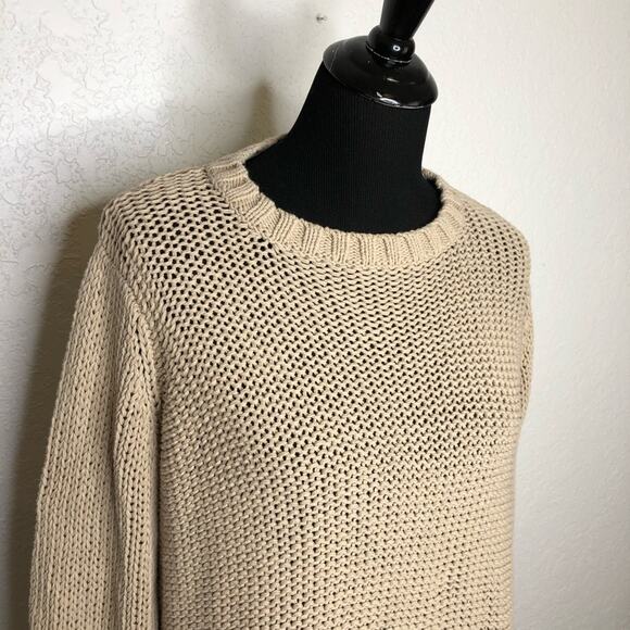 Wooden Ships tan crochet knit ribbed trim sweater size Medium / Large M/L - Picture 2 of 12